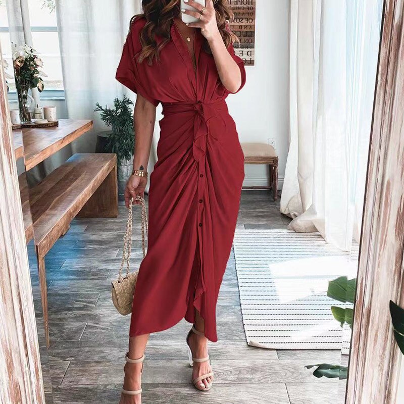 Abito Maxi Donna con Chiusura a Bottoni Vestibilità Elegante