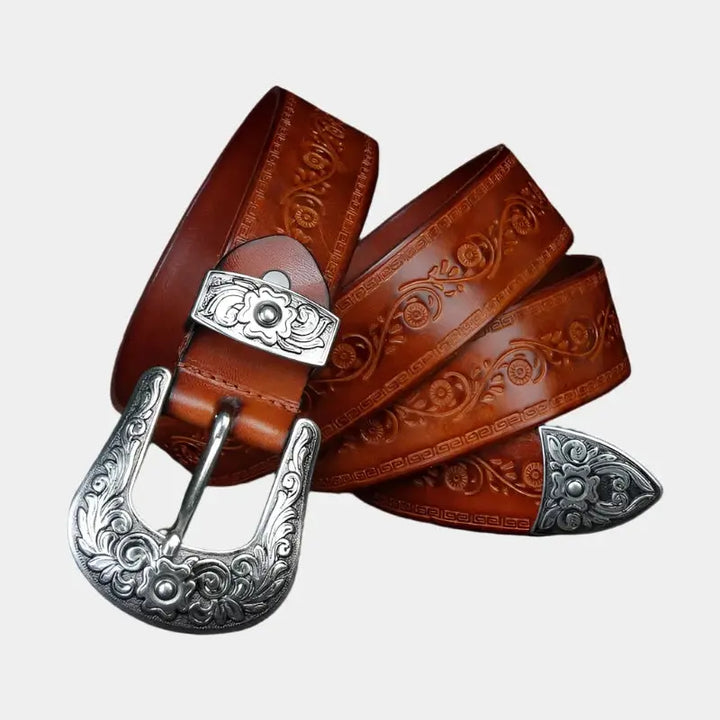 Cintura Uomo in Pelle Stile Western Fibbia Incisa Classica - Vesarelli