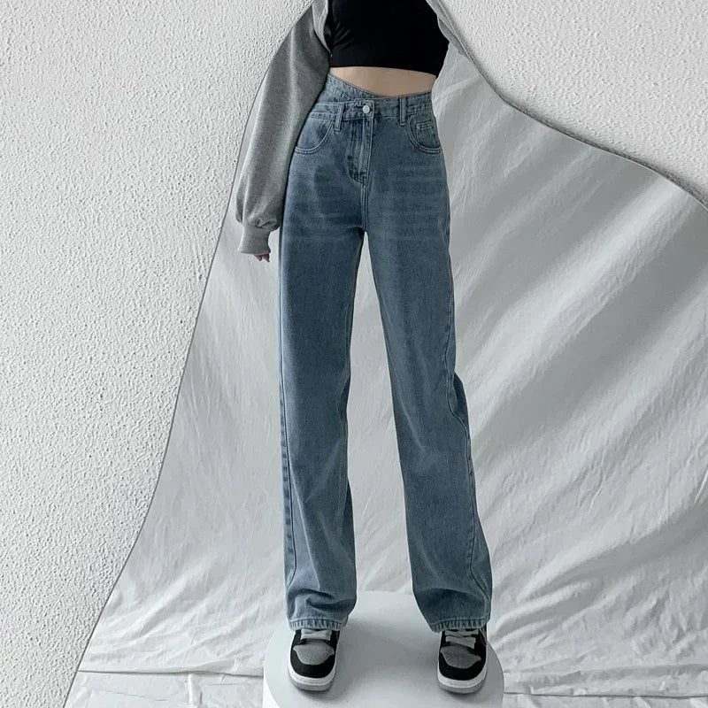 Jeans Donna Vita Alta Stile Mom Elegante