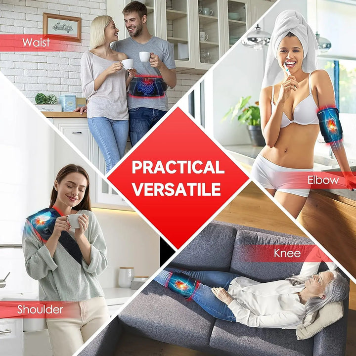 Dispositivo termico multifunzionale per sollievo dal dolore, utilizzabile su vita, gomito, spalla e ginocchio. Ideale per comfort domestico.