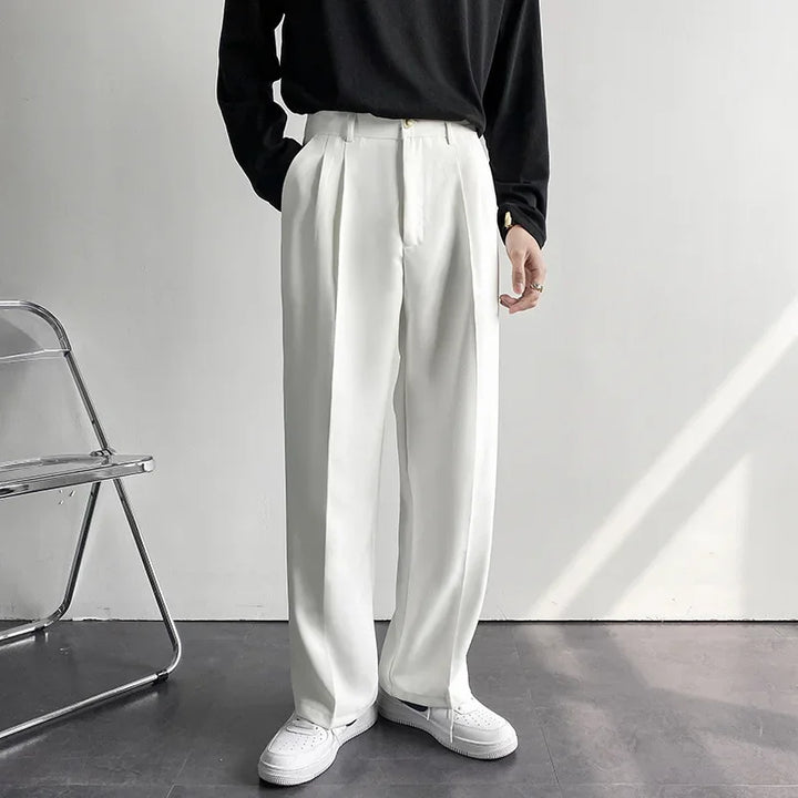 Pantaloni Uomo Dritti Tessuto con Piega Vestibilità Classica