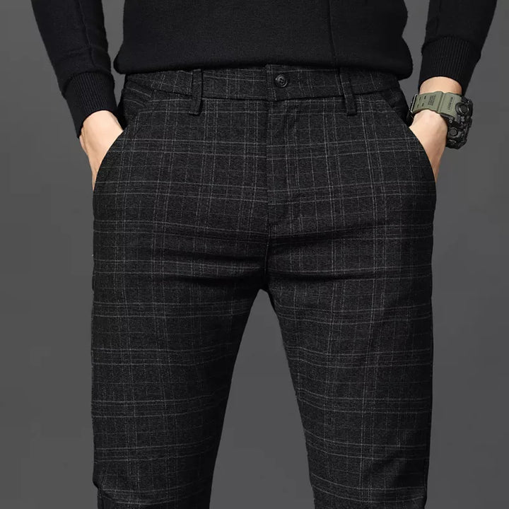 Pantaloni Uomo Eleganti Tessuto Quadrettato Taglio Classico