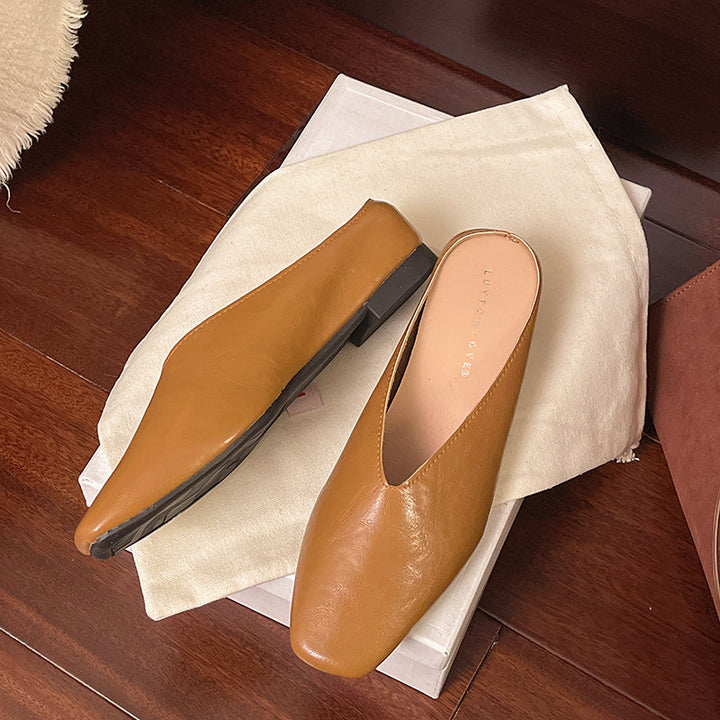 Mules Donna in Pelle Punta Quadrata Slip-On