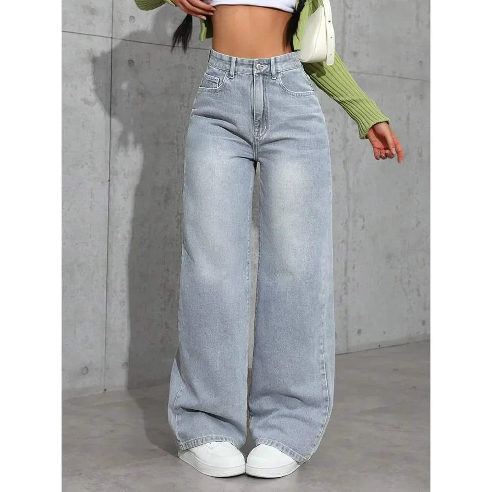 Jeans Donna Vita Alta Vestibilità Larga Casual