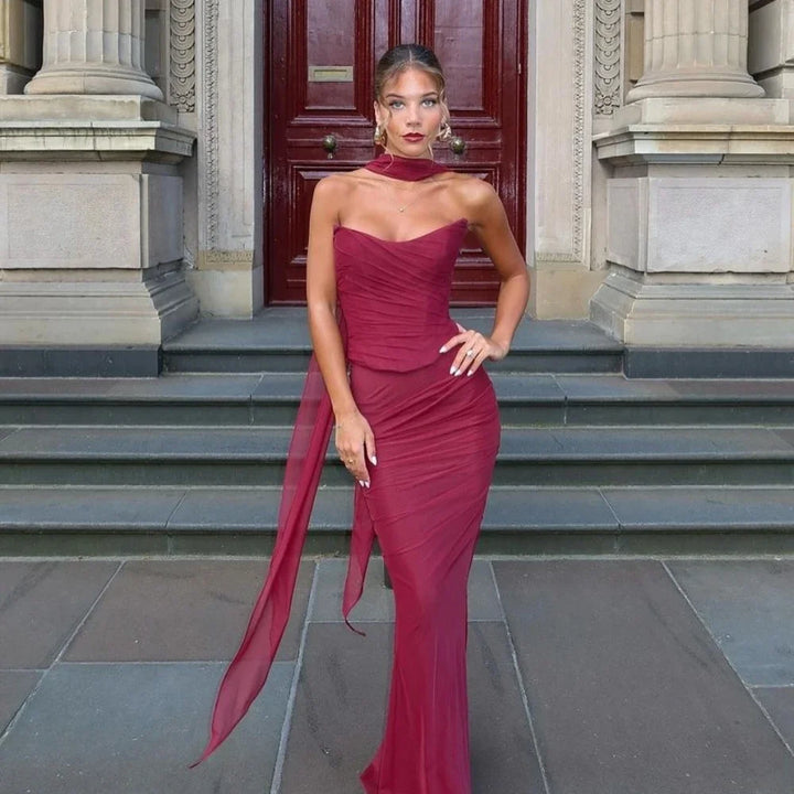 Abito Donna Autunnale in Tessuto con Drappeggi Eleganti - Vesarelli