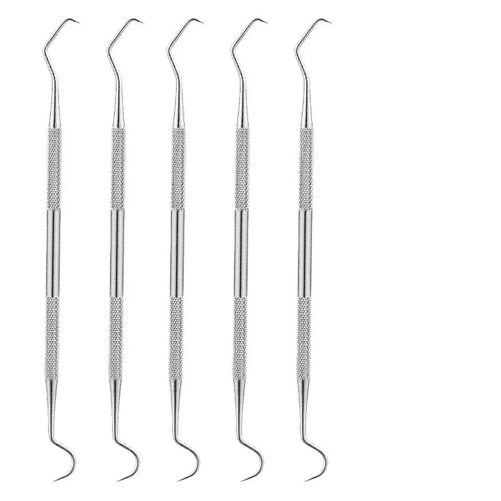 Set di 5 specilli dentali in acciaio inossidabile, strumenti odontoiatrici professionali per igiene orale e pulizia dentale.