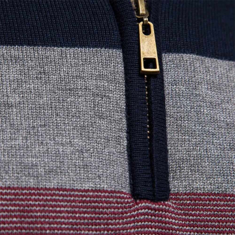 Maglione Uomo a Righe con Cerniera Collo Alto Morbido