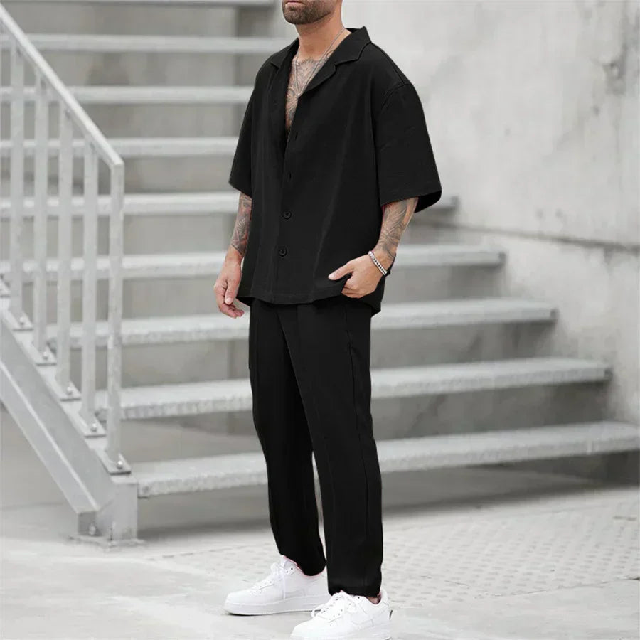 Completo Estivo Uomo Camicia Cotone Pantaloni Dritti