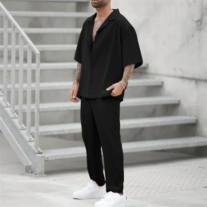Completo Estivo Uomo Camicia Cotone Pantaloni Dritti