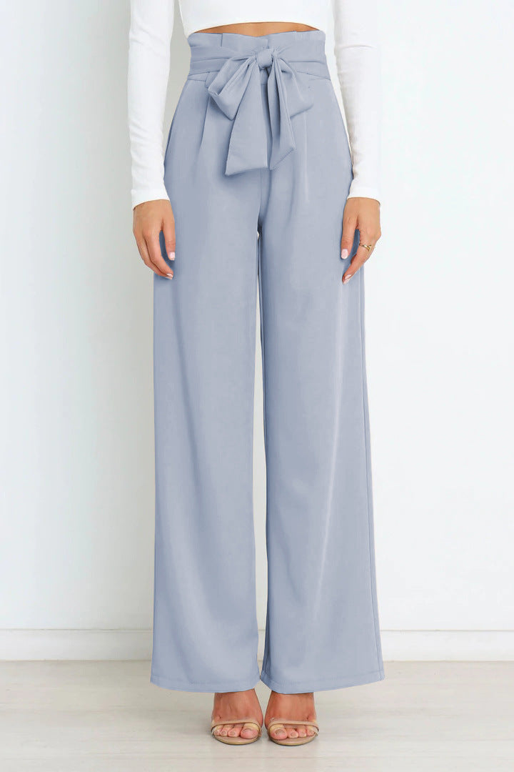 Pantaloni Donna Vita Alta Larga con Cintura a Nastro