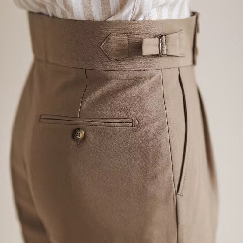 Pantaloni Uomo Doppio Bottone Piega Regolatori Laterali