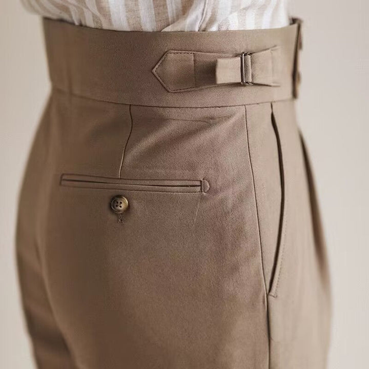 Pantaloni Uomo Doppio Bottone Piega Regolatori Laterali