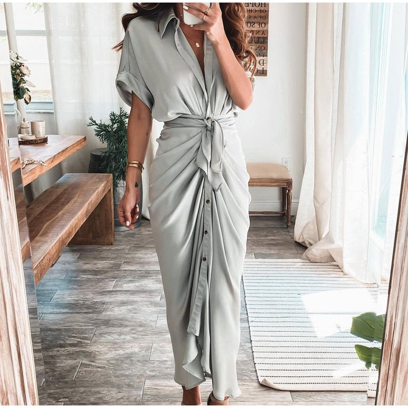 Abito Maxi Donna con Chiusura a Bottoni Vestibilità Elegante