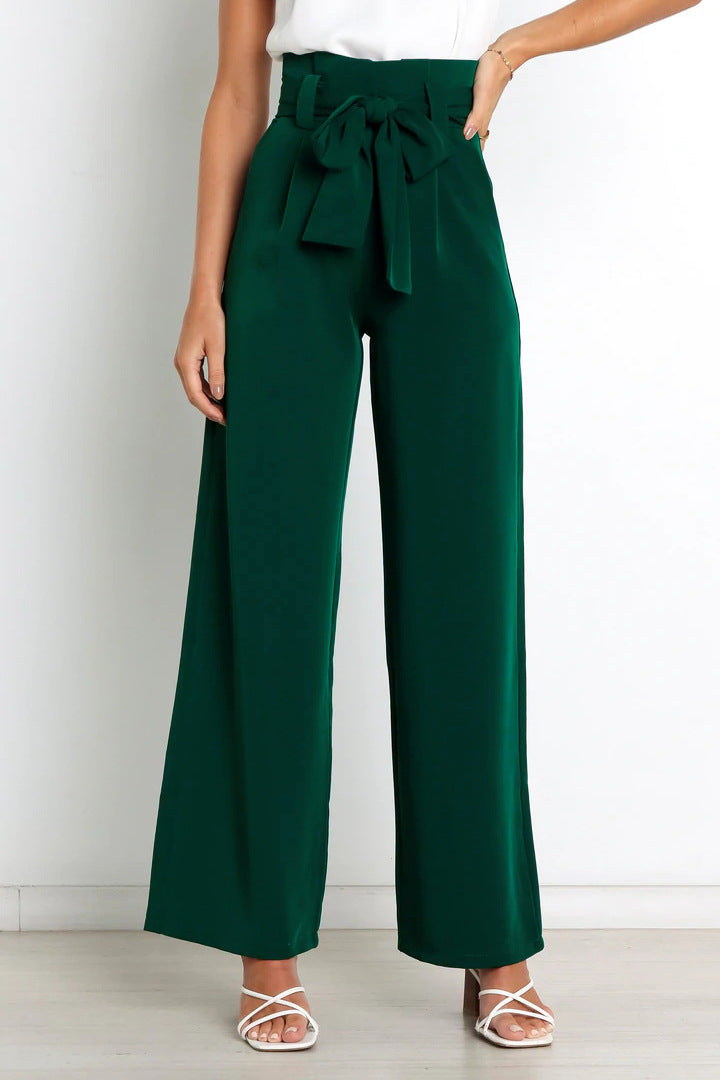 Pantaloni Donna Vita Alta Larga con Cintura a Nastro