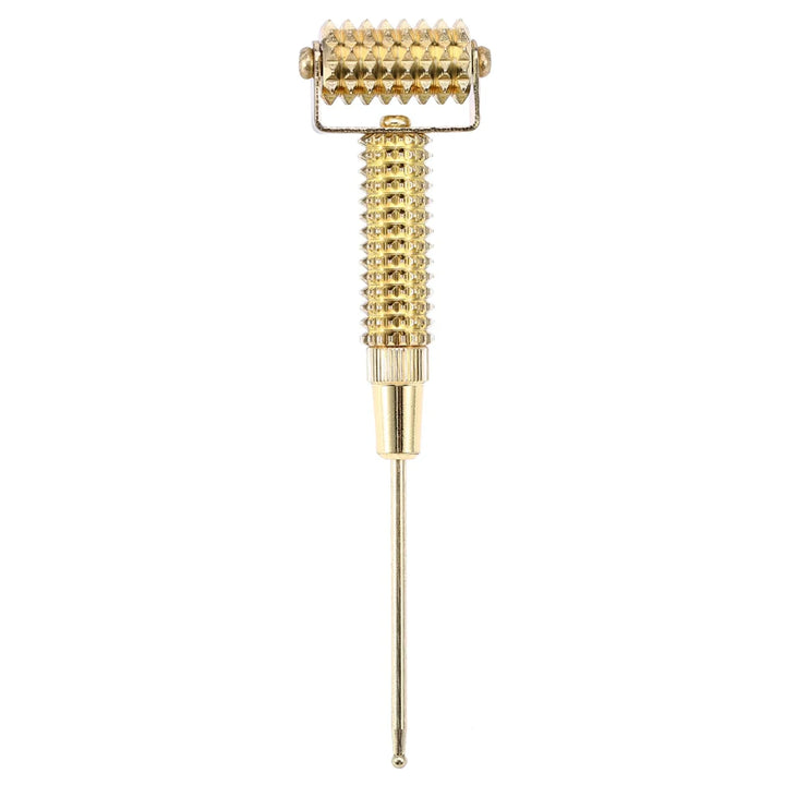 Rullo massaggio dorato, strumento per agopressione, design ergonomico, ideale per rilassamento muscolare e benessere, accessorio benessere.