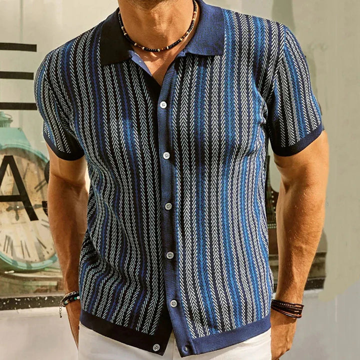 Polo Uomo Cotone Stampa Zigzag Vestibilità Classica