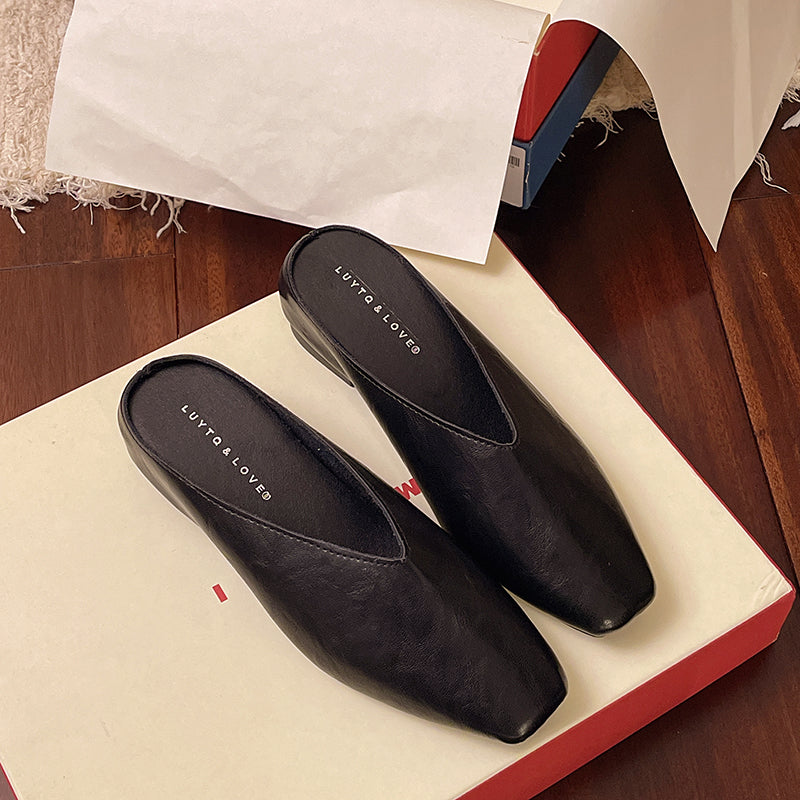 Mules Donna in Pelle Punta Quadrata Slip-On