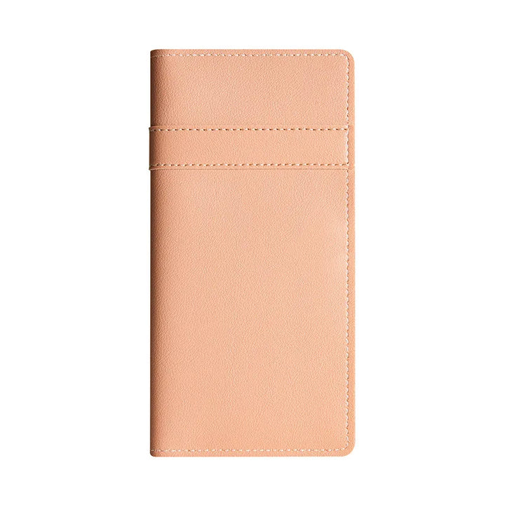 Portafoglio donna in pelle rosa chiaro, design elegante e sottile, ideale per carte e contanti. Accessorio moda femminile di tendenza.