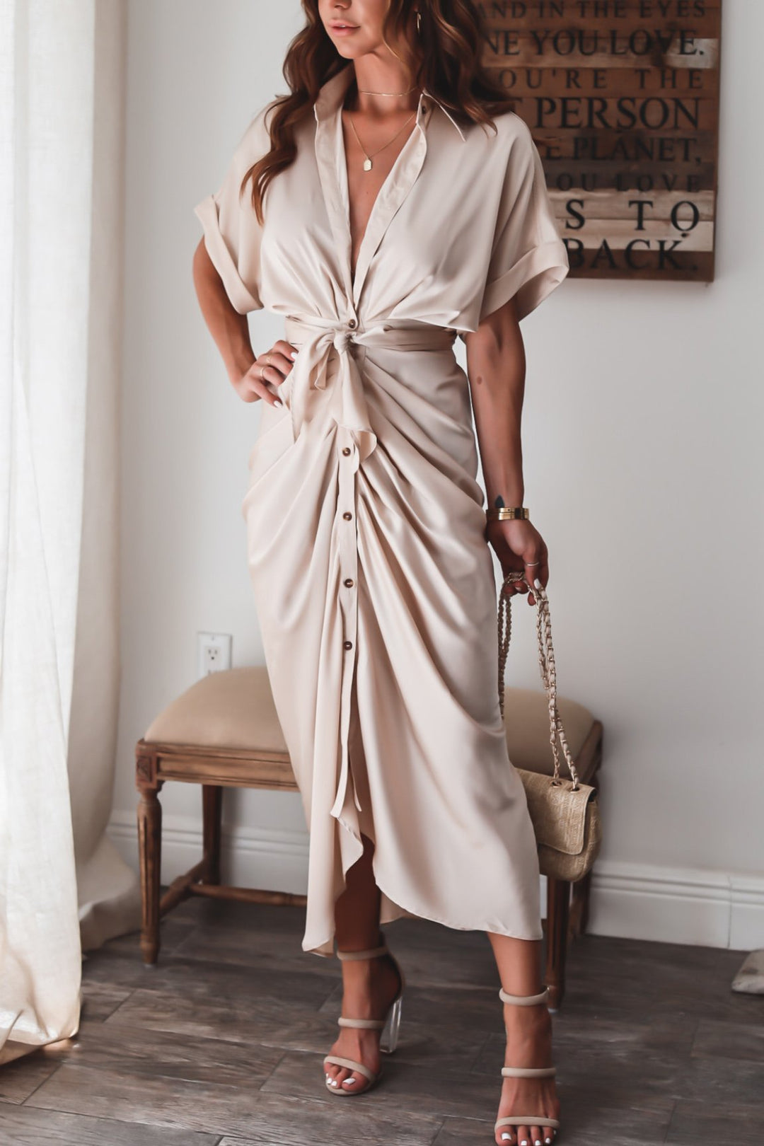 Abito Maxi Donna con Chiusura a Bottoni Vestibilità Elegante