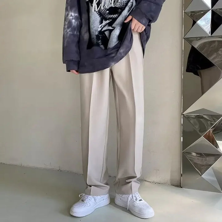 Pantaloni Uomo Dritti Tessuto con Piega Vestibilità Classica