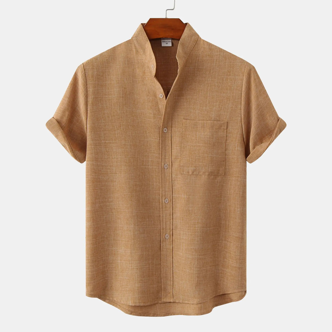 Camicia Uomo Misto Lino Leggera Manica Corta Bottoni
