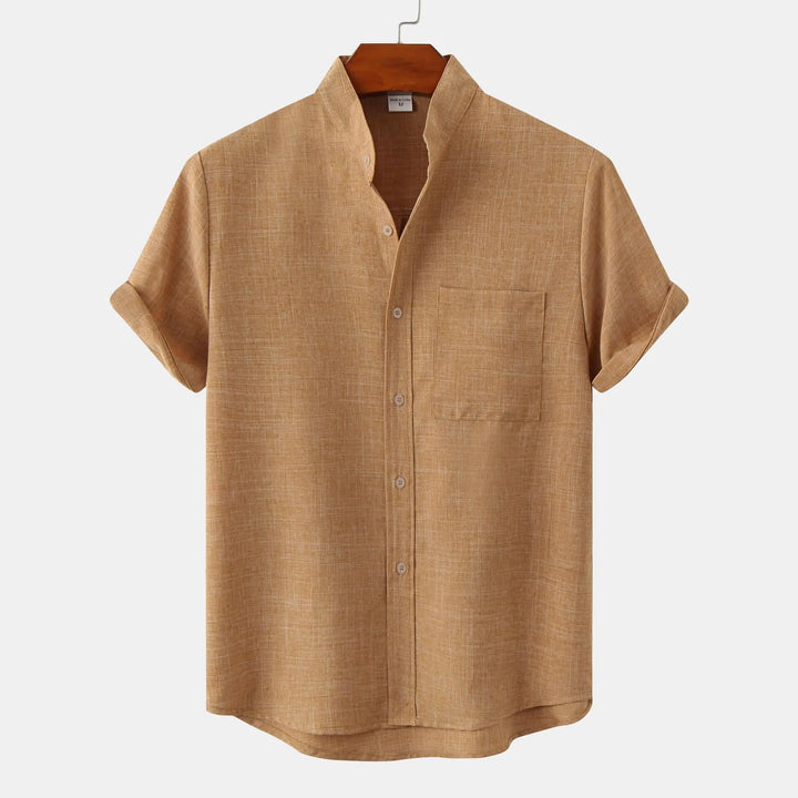 Camicia Uomo Misto Lino Leggera Manica Corta Bottoni