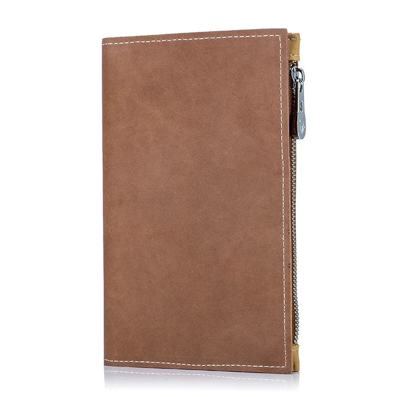 Portafoglio uomo in pelle marrone, design verticale, con cerniera laterale. Elegante e funzionale, ideale per carte e contanti. Accessorio moda.