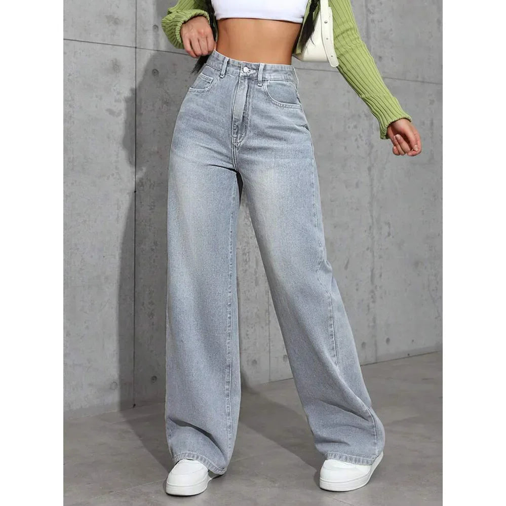 Jeans Donna Vita Alta Vestibilità Larga Casual