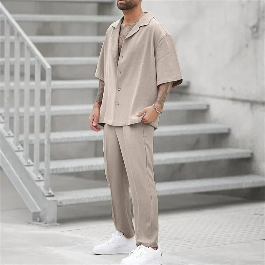Completo Estivo Uomo Camicia Cotone Pantaloni Dritti