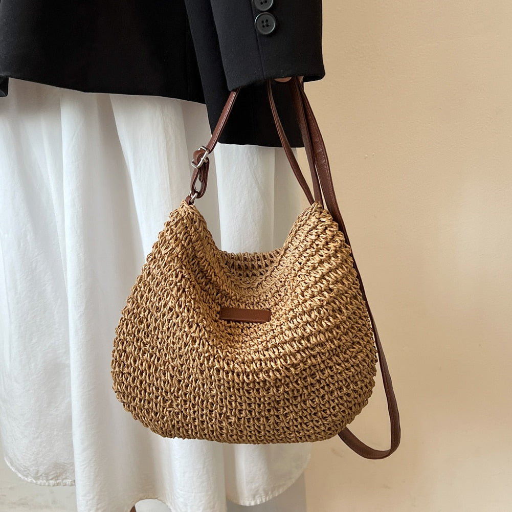 Borsa Tracolla Donna in Paglia Intrecciata Fatto a Mano Casual - Vesarelli