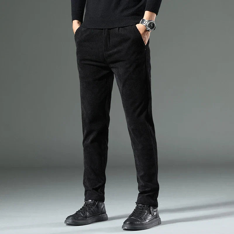Pantaloni Uomo Eleganti Tessuto Morbido Vestibilità Regular