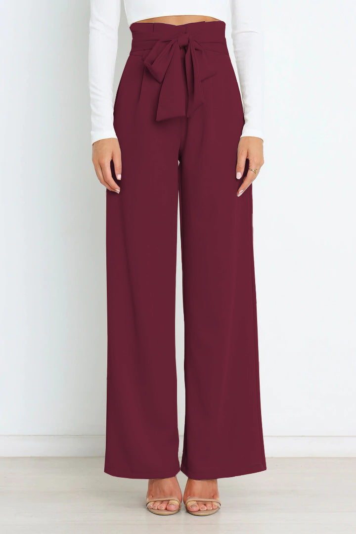 Pantaloni Donna Vita Alta Larga con Cintura a Nastro