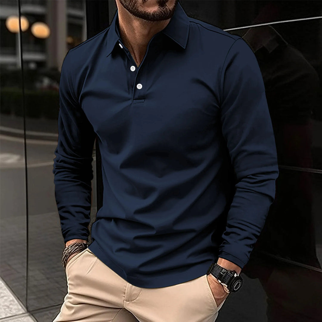 Polo Uomo Maniche Lunghe Tessuto Morbido Stile Casual