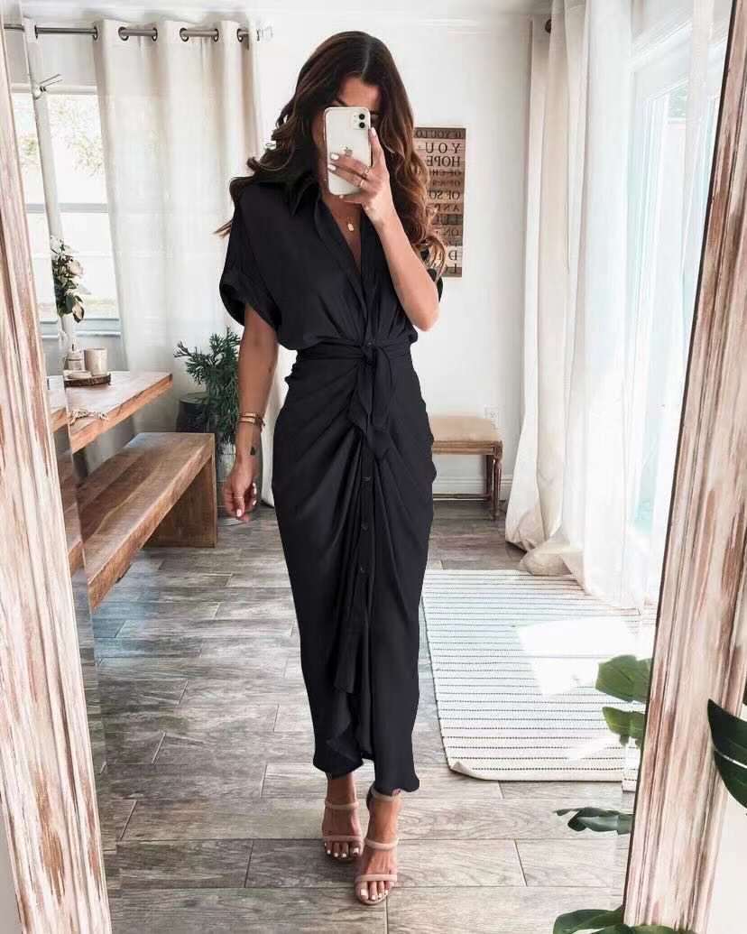 Abito Maxi Donna con Chiusura a Bottoni Vestibilità Elegante