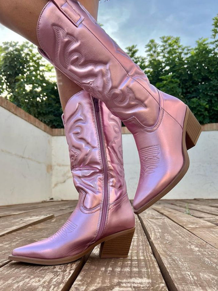 Stivali Donna Stile Western Metallizzati Alla Caviglia Comodi