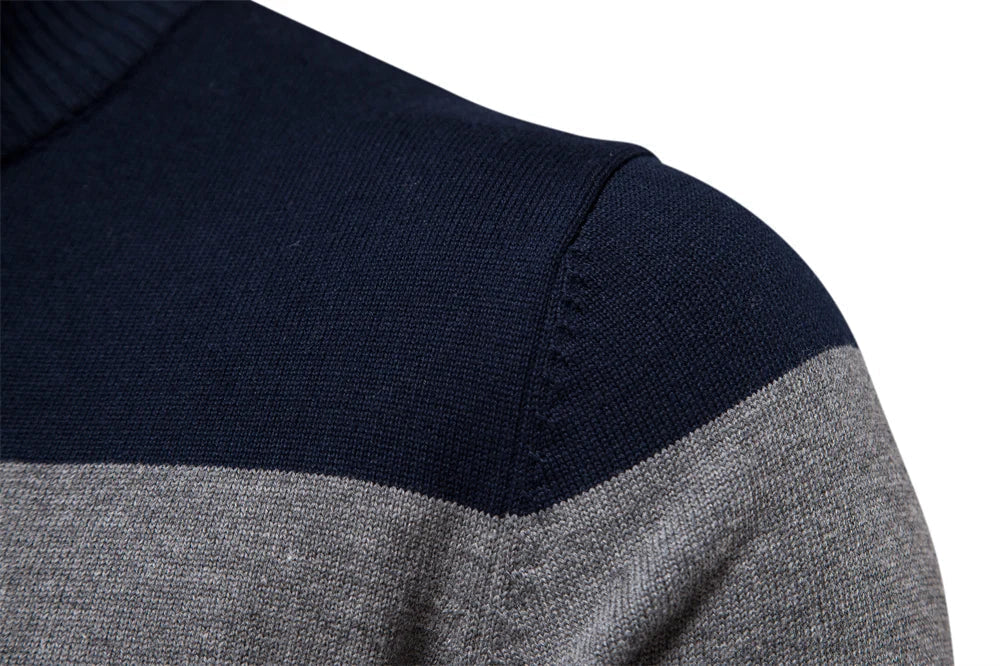Maglione Uomo a Righe con Cerniera Collo Alto Morbido