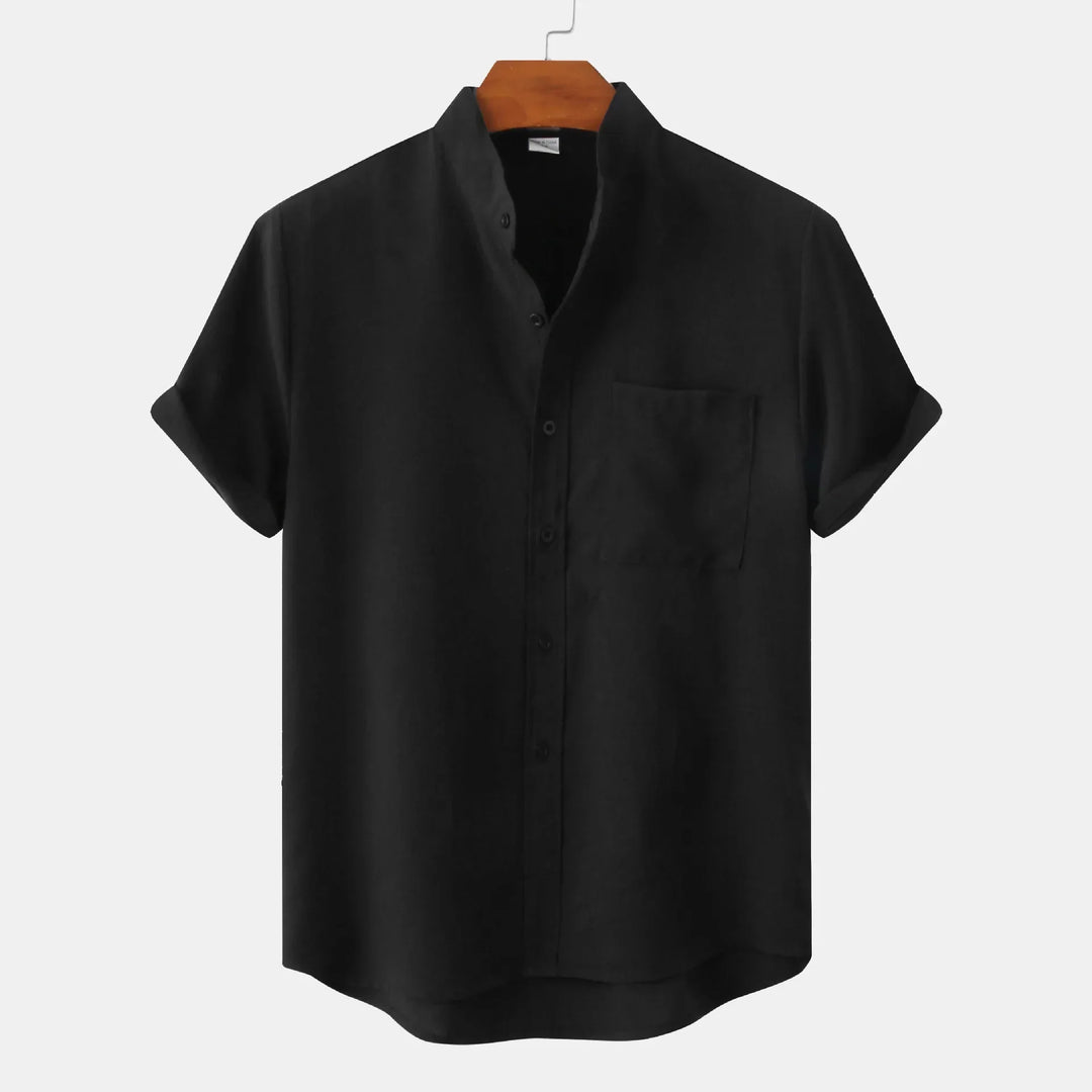 Camicia Uomo Misto Lino Leggera Manica Corta Bottoni - Vesarelli