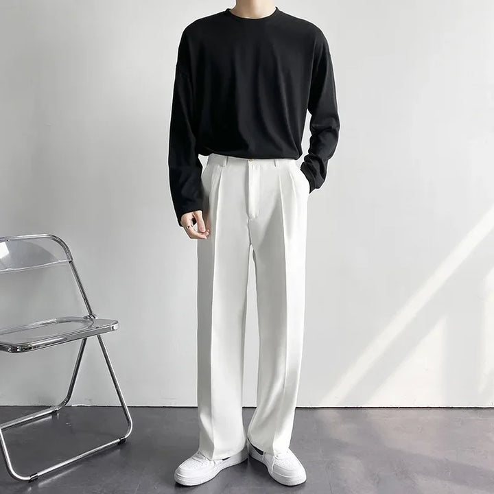 Pantaloni Uomo Dritti Tessuto con Piega Vestibilità Classica