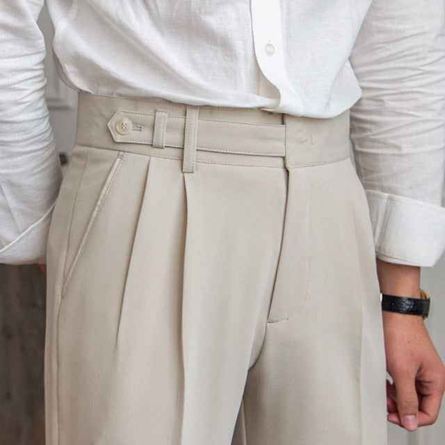 Pantalone Uomo Sartoriale Tessuto con Piega Gamba Dritta