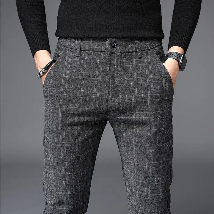 Pantaloni Uomo Eleganti Tessuto Quadrettato Taglio Classico