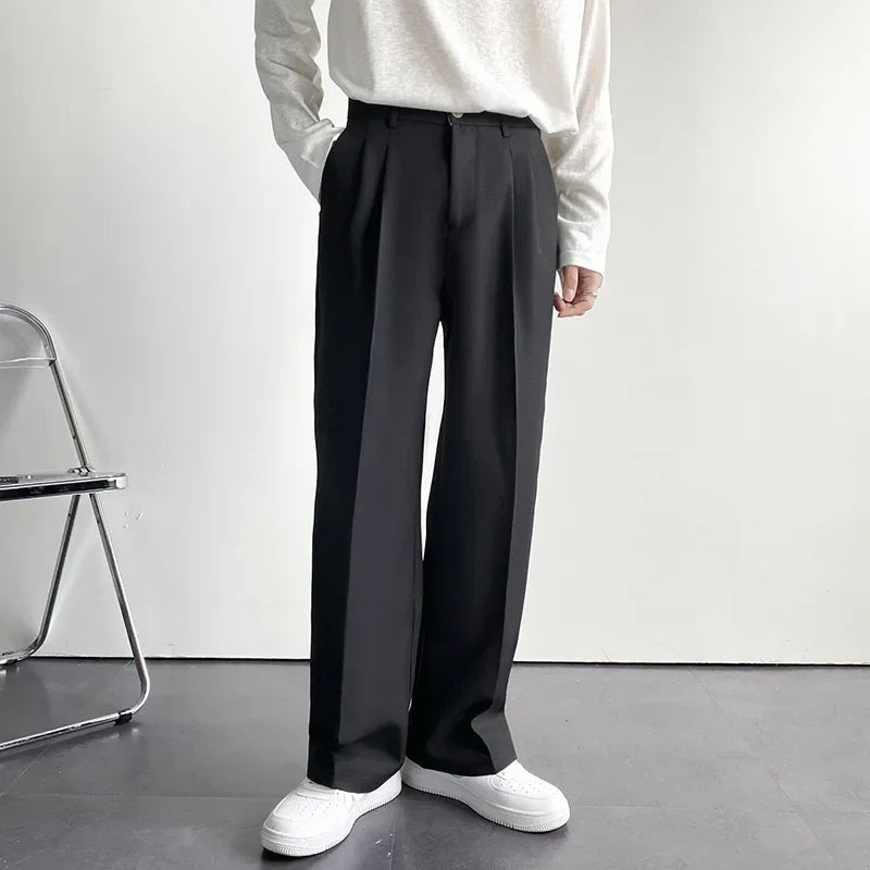 Pantaloni Uomo Dritti Tessuto con Piega Vestibilità Classica