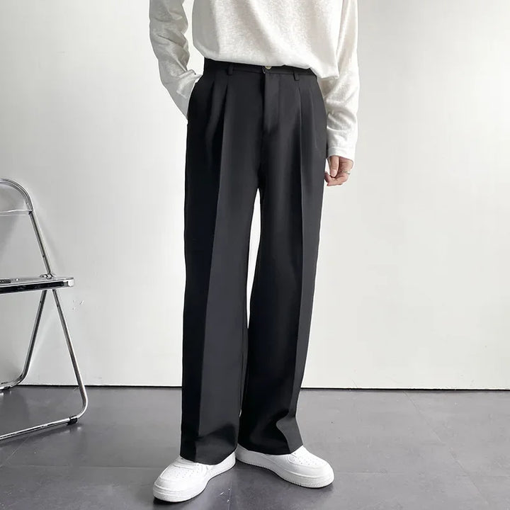 Pantaloni Uomo Dritti Tessuto con Piega Vestibilità Classica