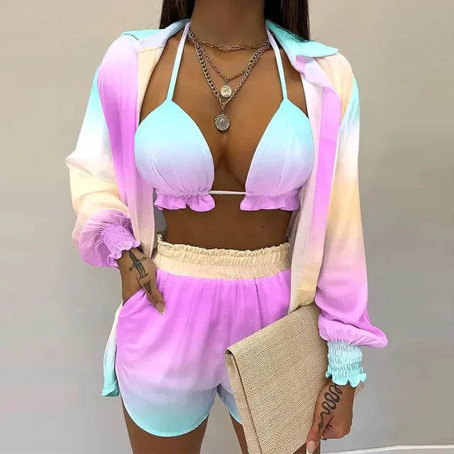 Set Costumi da Bagno Donna Tessuto Leggero Stile Elegante