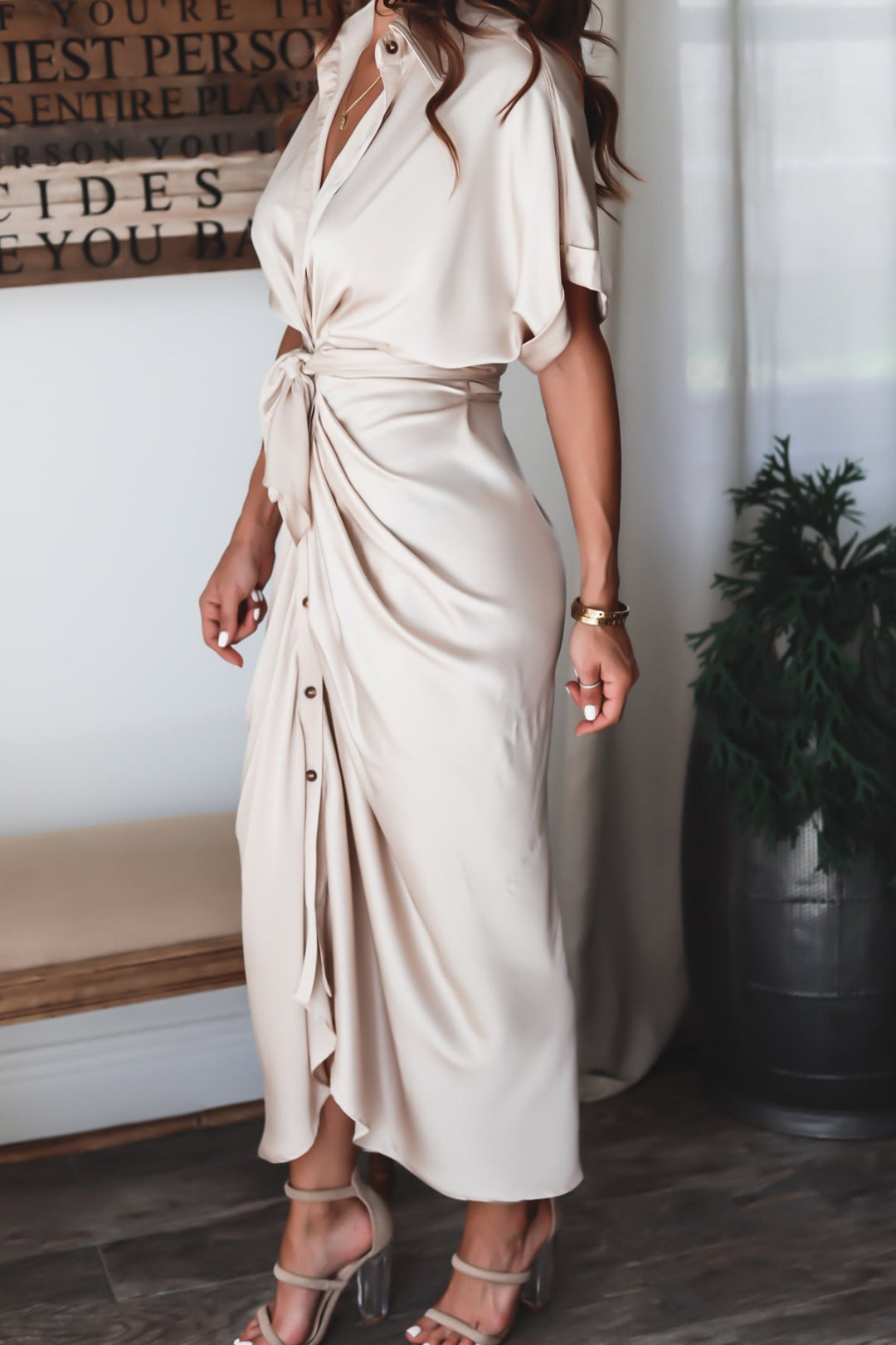 Abito Maxi Donna con Chiusura a Bottoni Vestibilità Elegante
