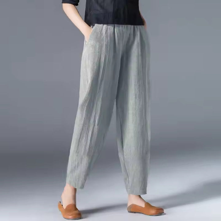 Pantaloni Donna Estivi Tessuto Leggero Gamba Affusolata