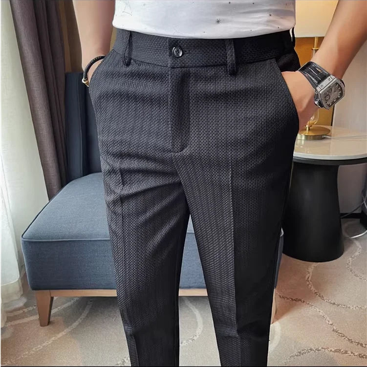 Pantaloni Uomo Slim Fit Tessuto Elegante