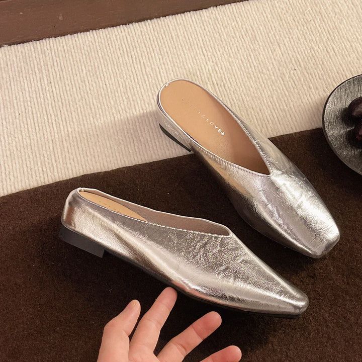 Mules Donna in Pelle Punta Quadrata Slip-On