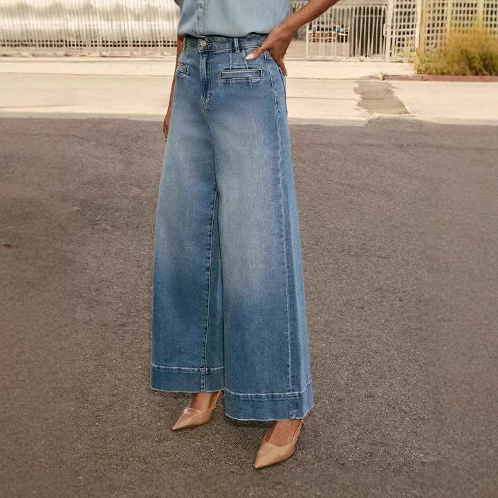 Jeans Donna Mom Vita Alta Gamba Larga