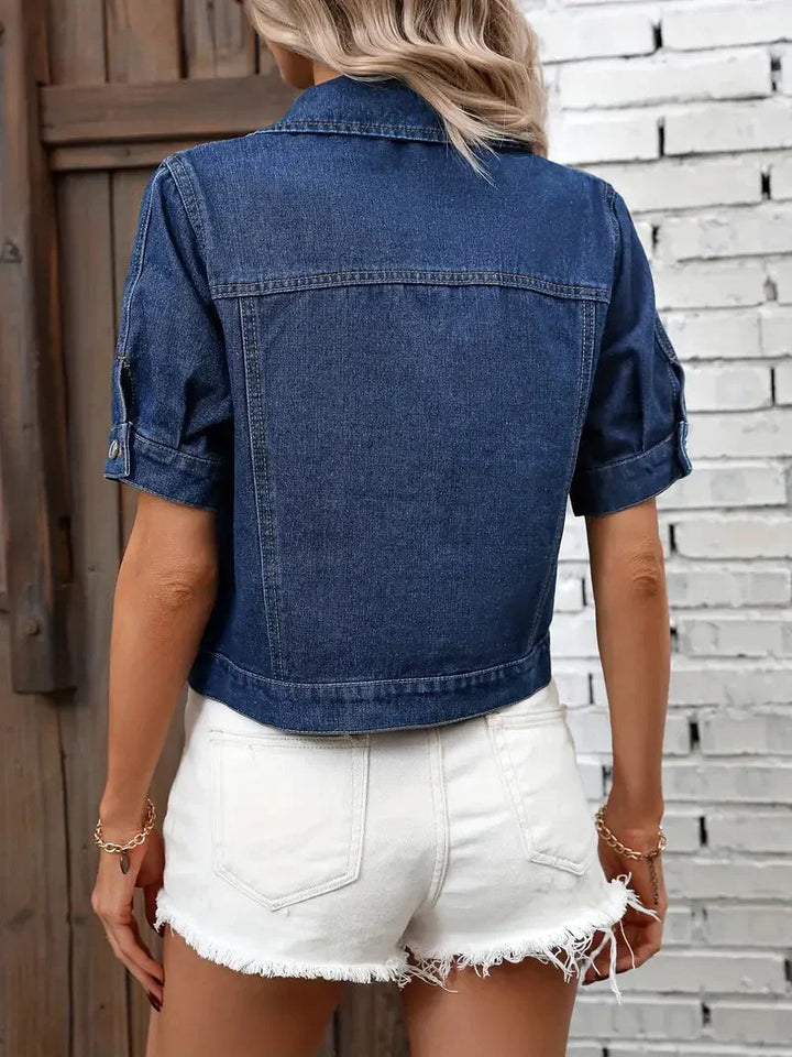 Giacca Camicia Jeans Donna Maniche Corte Regular Fit