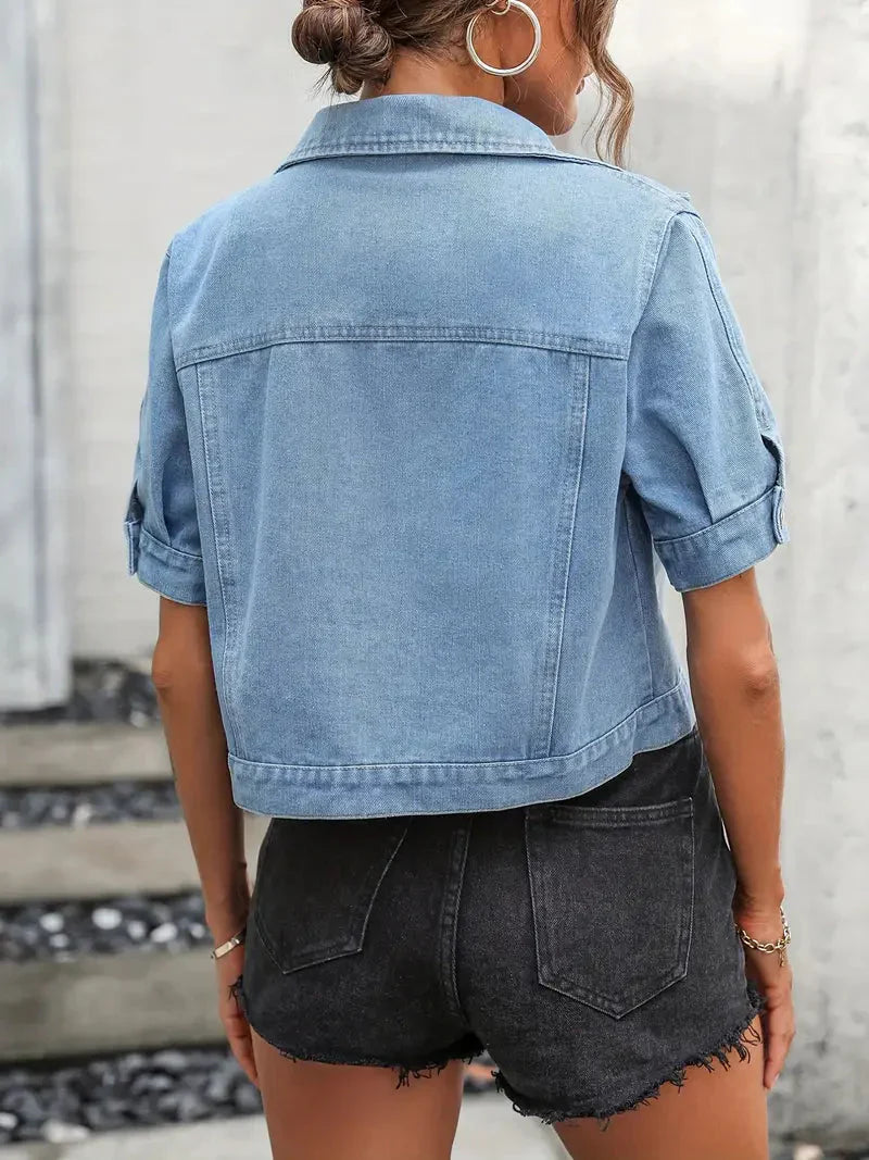 Giacca Camicia Jeans Donna Maniche Corte Regular Fit